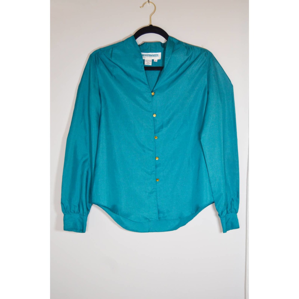 Vintage DeMura turquoise blouse button down size 10